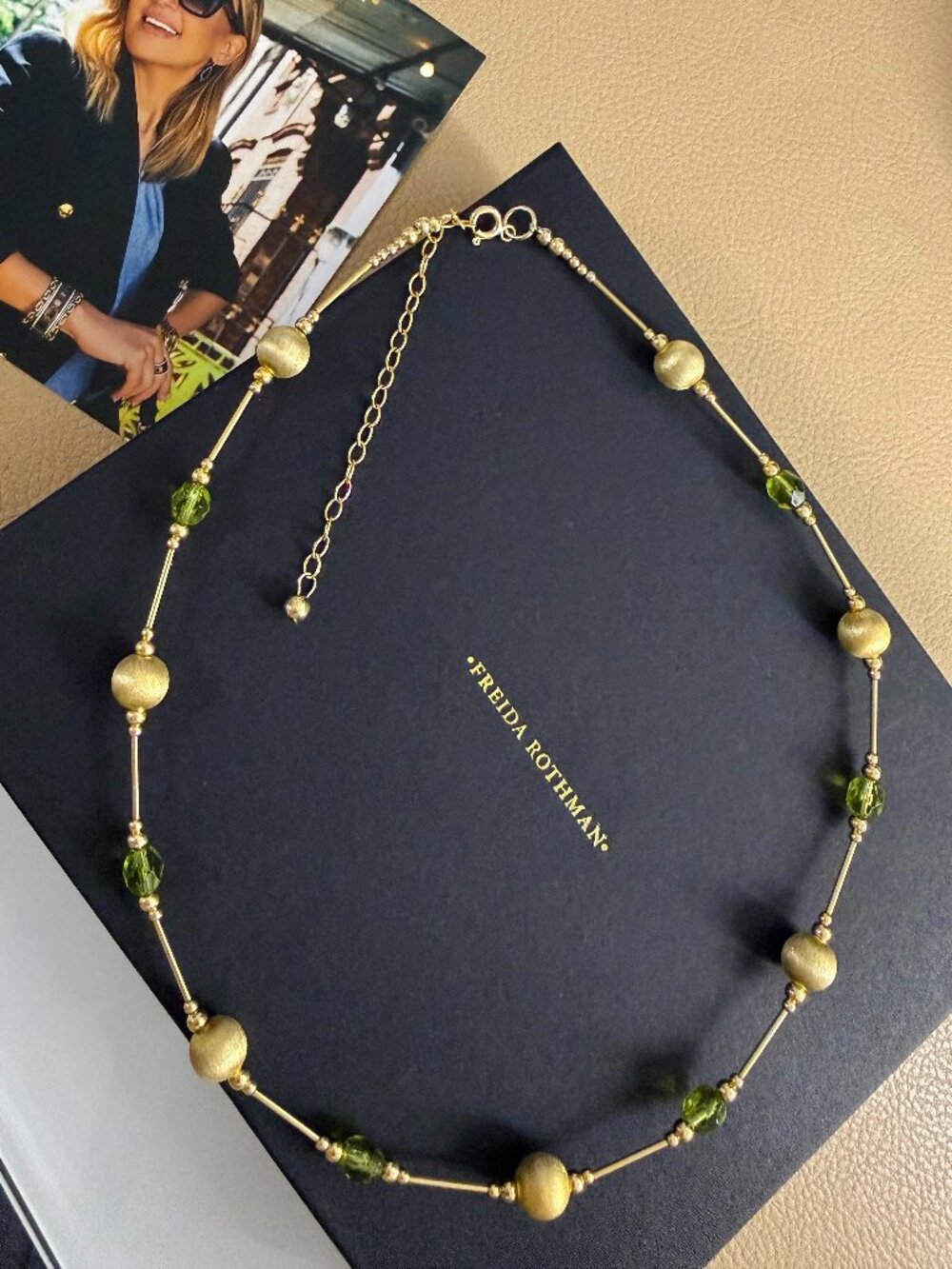 FREIDA ROTHMAN VAULT - Green and Gold Gemstone Beaded Necklace